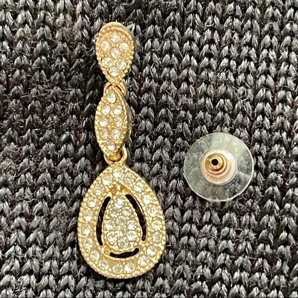 Gold Tone And Crystal Pear Shaped Drop Earrings - Picture 3 of 9